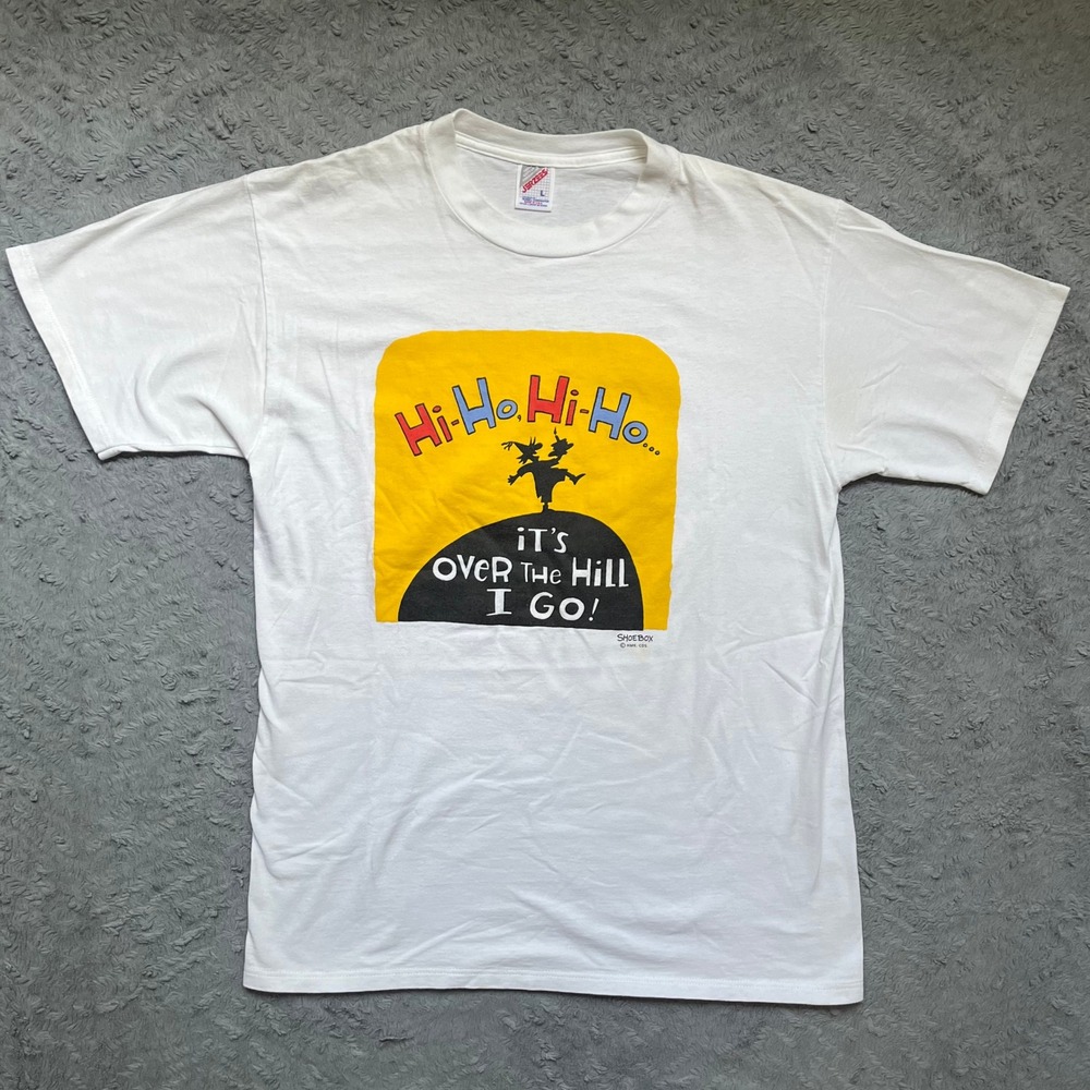 Vintage 90s Jerzees Over The Hill T-Shirt Graphic White Large USA Made